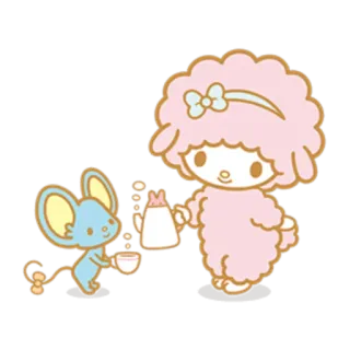 🍵 Мультфильм, Милый, Каваий, Животное, Ягненок, Мышь, Чаепитие whatsapp sticker