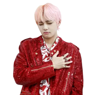 ☺️ V kpop, 뷔, bts, 한국, 가수, 아이돌, 빨간 재킷, 엔터테인먼트 telegram sticker