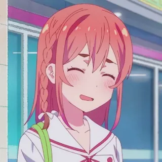 🧡 Anime, Mädchen, Lächeln, Süß, Pinke Haare, Schuluniform whatsapp sticker
