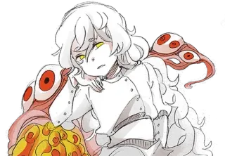🩹 character, monster, fantasy, anime, art, white hair, yellow eyes telegram sticker