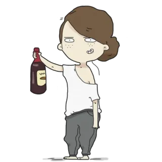 🍷 kartun, wanita, alkohol, botol, minum telegram sticker