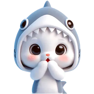 🤭 mignon, animal, dessin animé, chat, requin, sweat à capuche, kawaii, autocollant telegram sticker
