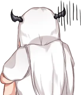 😒 anime, karakter, tanduk, rambut putih, tampak belakang telegram sticker