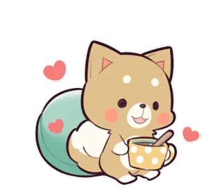 ☕ собака, шиба ину, милый, кофе, сердечки, стикер, каваий, животное telegram sticker