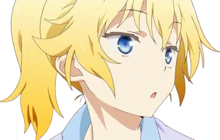😱 anime, chica, pelo rubio, ojos azules, personaje, retrato telegram sticker
