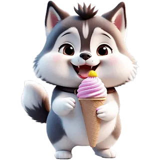 🍢 Hund, Eis, Husky, Cartoon, süß, Tier, lecker whatsapp sticker