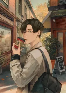 🚬 Anime, Kaffee, Mann, Straße, Tasche, Stadt whatsapp sticker