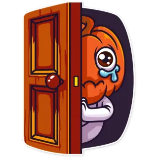😢 bí ngô, cửa, buồn, khóc, hoạt hình, Halloween telegram sticker