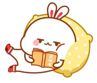 🍼 正经书 coelho, livro, desenho animado, almofada, leitura, fofo telegram sticker