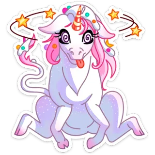 😵‍💫 unicórnio, desenho animado, tonto, estrelas, doce, fantasia, animal whatsapp sticker