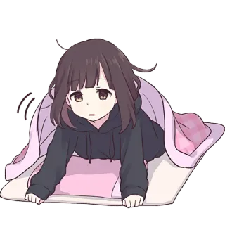 😯 anime, girl, cute, blanket, kawaii, sleepy, chibi whatsapp sticker