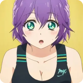 ⭐️ mg anime, donna, capelli viola, occhi verdi, cartone animato telegram sticker