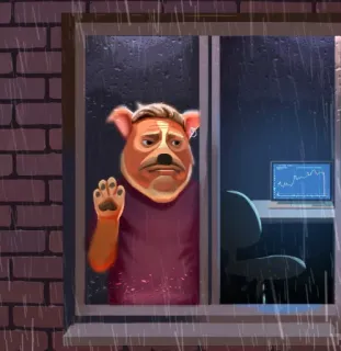📉 dog, anthropomorphic, window, rain, sad, lonely telegram sticker