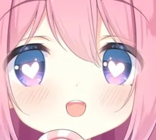 😍 Anime, Manga, Lindo, Kawaii, Ojos de corazón, Pelo rosa whatsapp sticker