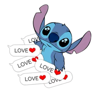 🙄 Stitch LOVE carino, amore, cuore, cartone animato, alieno telegram sticker