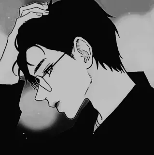🖤 Anime, Manga, Lunettes, Homme, Masculin, Noir et blanc, Illustration telegram sticker