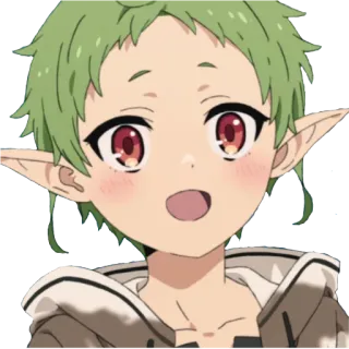 😯 Anime, Nhân vật, Elf, Tóc xanh lá, Mắt đỏ telegram sticker
