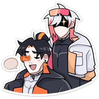💭 anime, personages, cartoon, sticker, lachend, oranje, zwart telegram sticker