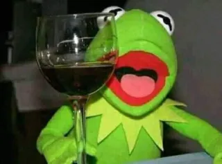 🍷 Kermit the Frog Kermit, rana, marioneta, vino, copa, bebiendo telegram sticker