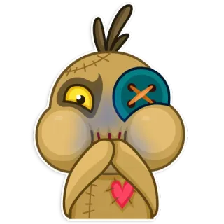 🙊 adesivo, boneco vodu, desenho animado, fofo, coração, botão, costurado telegram sticker