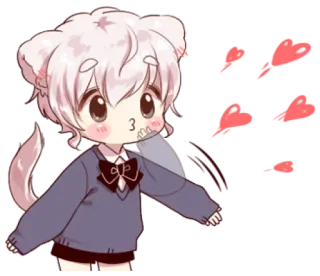 😘 Anime, Niedlich, Kawaii, Charakter, Katze, Herzen whatsapp sticker
