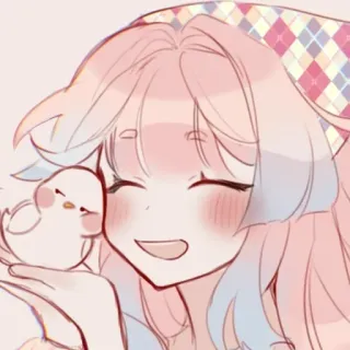 😁 Anime, Carino, Ragazza, Uccello, Rosa, Kawaii telegram sticker