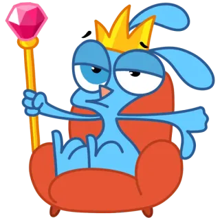🤴 Dibujo animado, Rey, Corona, Relajado, Perezoso, Azul, Animal, Real telegram sticker