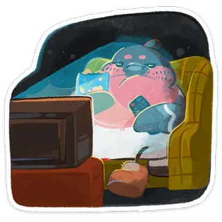 📺 couch, fernseher, chillen, entspannung, bequem, cartoon, fernsehen telegram sticker