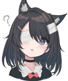 ❔ Anime, Chica gato, Vendaje, Signo de interrogación, Dibujo animado, Kawaii telegram sticker