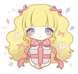 🎁 可爱, 礼物, 卡哇伊, 蝴蝶结, 动漫女孩, 卡通, 贴纸 telegram sticker