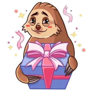 🎁 preguiça, presente, fofo, animal, desenho animado, presente telegram sticker