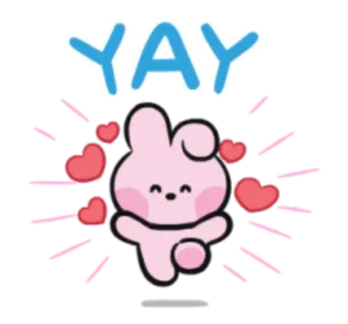 😍 YAY Мультфильм, Милый, Праздник, Ура, Сердечки, Розовый кролик telegram sticker