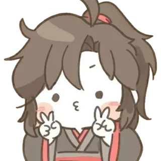😋 anime, peace sign, cute, chibi, cartoon whatsapp sticker