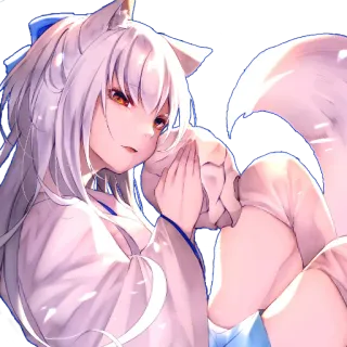 🤔 Cô gái anime, Cô gái cáo, Kemonomimi, Tóc trắng, Dễ thương, Fantasy telegram sticker
