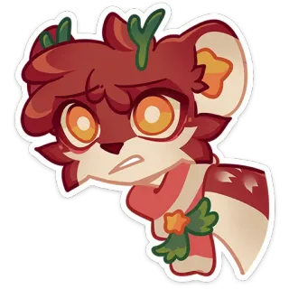 😬 sticker, cartoon, schattig, dier, rood, sjaal, ster, personage telegram sticker