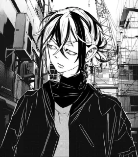 🔫 动漫, 漫画, 角色, 黑白, 帽衫, 艺术, 肖像 telegram sticker