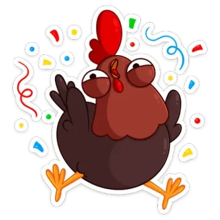🥳 chicken, cartoon, confetti, celebration, funny, cute, animal, party telegram sticker