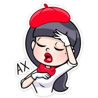 😵 AX мультфильм, женщина, берет, стикер, иллюстрация telegram sticker