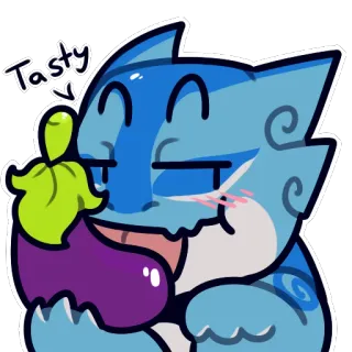 🍆 Tasty süß, Cartoon, Tier, Essen, Essen, blau whatsapp sticker
