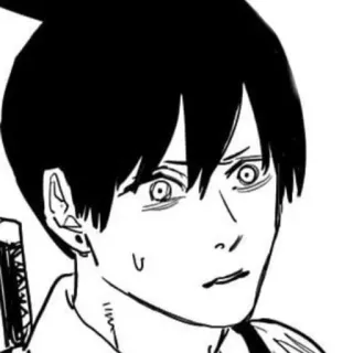 😅 Aki Hayakawa Chainsaw Man 早川秋, 链锯人, 动漫, 漫画, 角色, 黑白, 武士刀, 剑 whatsapp sticker