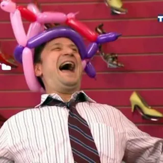😁 homme, chapeau ballon, rire, cravate, chaussures telegram sticker