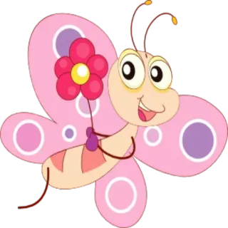 Ⓜ️ Schmetterling, Blume, Cartoon, Insekt, Rosa whatsapp sticker