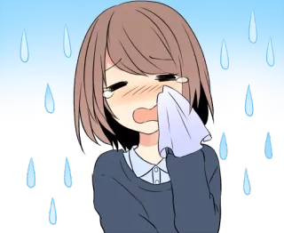 😢 crying, sad, anime, girl, tears, rain, emotional telegram sticker
