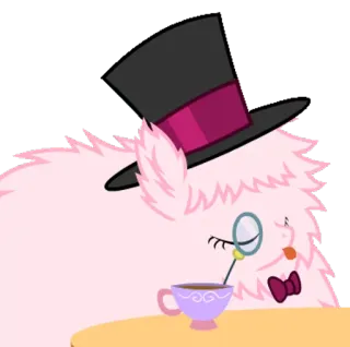 🎩 różowy, puszysty, kapelusz, monokl, herbata, filiżanka telegram sticker