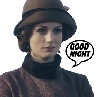 🛌 GOOD NIGHT kobieta, kapelusz, dobranoc, pozdrowienie telegram sticker