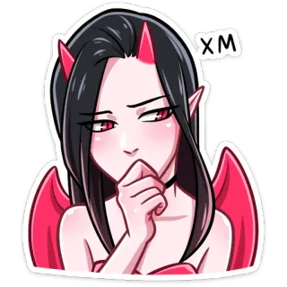 🧐 XM демон, девушка, дьявол, рога, крылья, чокер telegram sticker