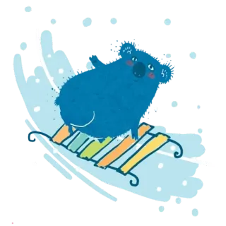 😊 koala, sledding, winter, snow, cartoon, cute, animal telegram sticker