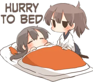🛌 HURRY TO BED hora de dormir, sonolento, fofo, anime, mangá, boa noite whatsapp sticker