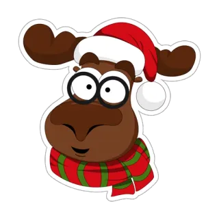 🤓 Christmas, moose, holiday, scarf, Santa hat, cartoon telegram sticker