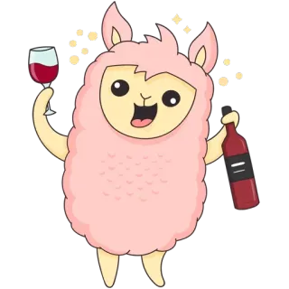 🍷 lama, alpaga, vin, boisson, dessin animé, mignon, animal, fête telegram sticker